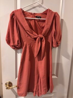 Express Rose pink Tie-Neck Puff Sleeve Dress